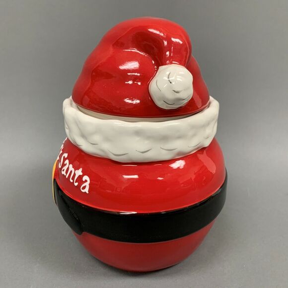 Real Home Earthenware Red Santa Cookie Jar Christmas Holiday - Picture 2 of 8
